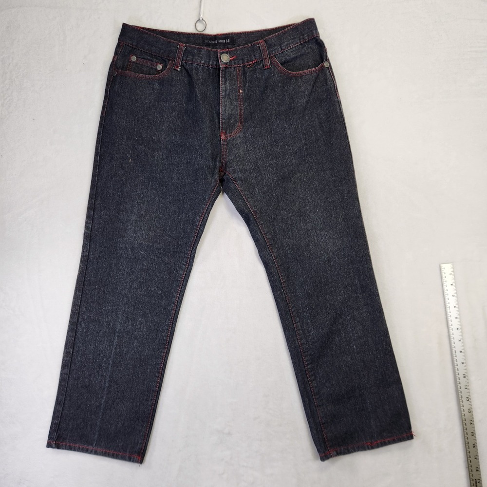 Young Rich‎ & Famous Mens Dark Wash Red Contrast Stitch Jeans 38x30 Streetwear